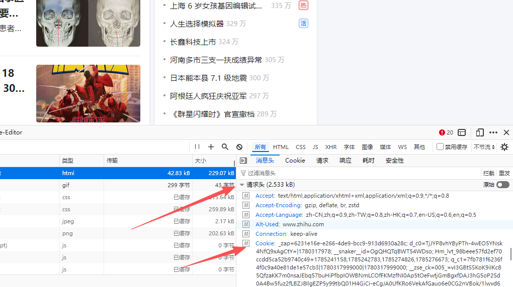 火狐：在请求头中找到Cookie并右键复制全部